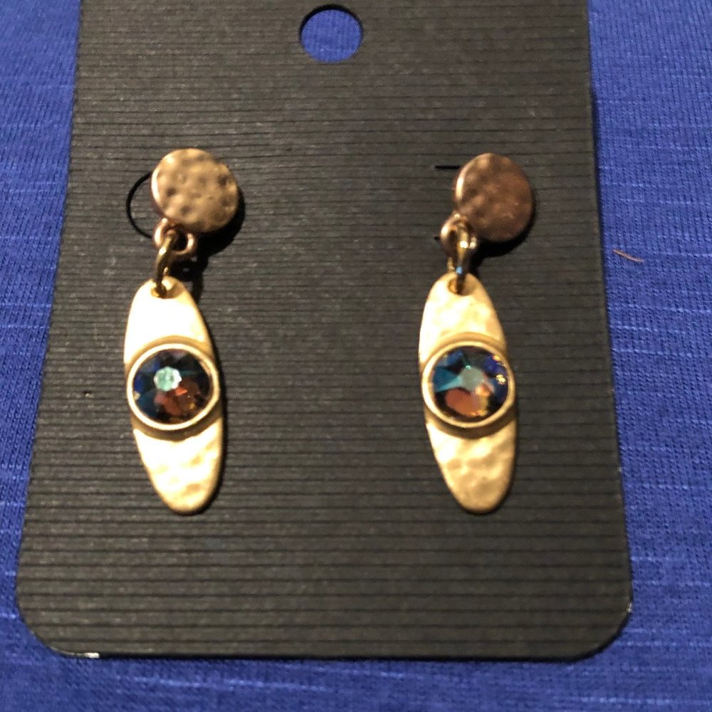 Matte Gold & Multi Color Rhinestone Dangle Earrings